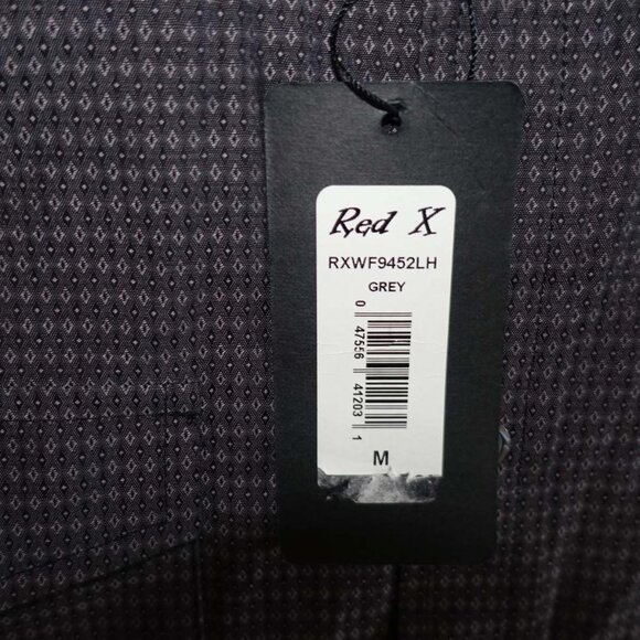Red X Men's Button Front Shirt Medium NWT Long Sleeves Dark Grey 100% Cotton M - Picture 4 of 7